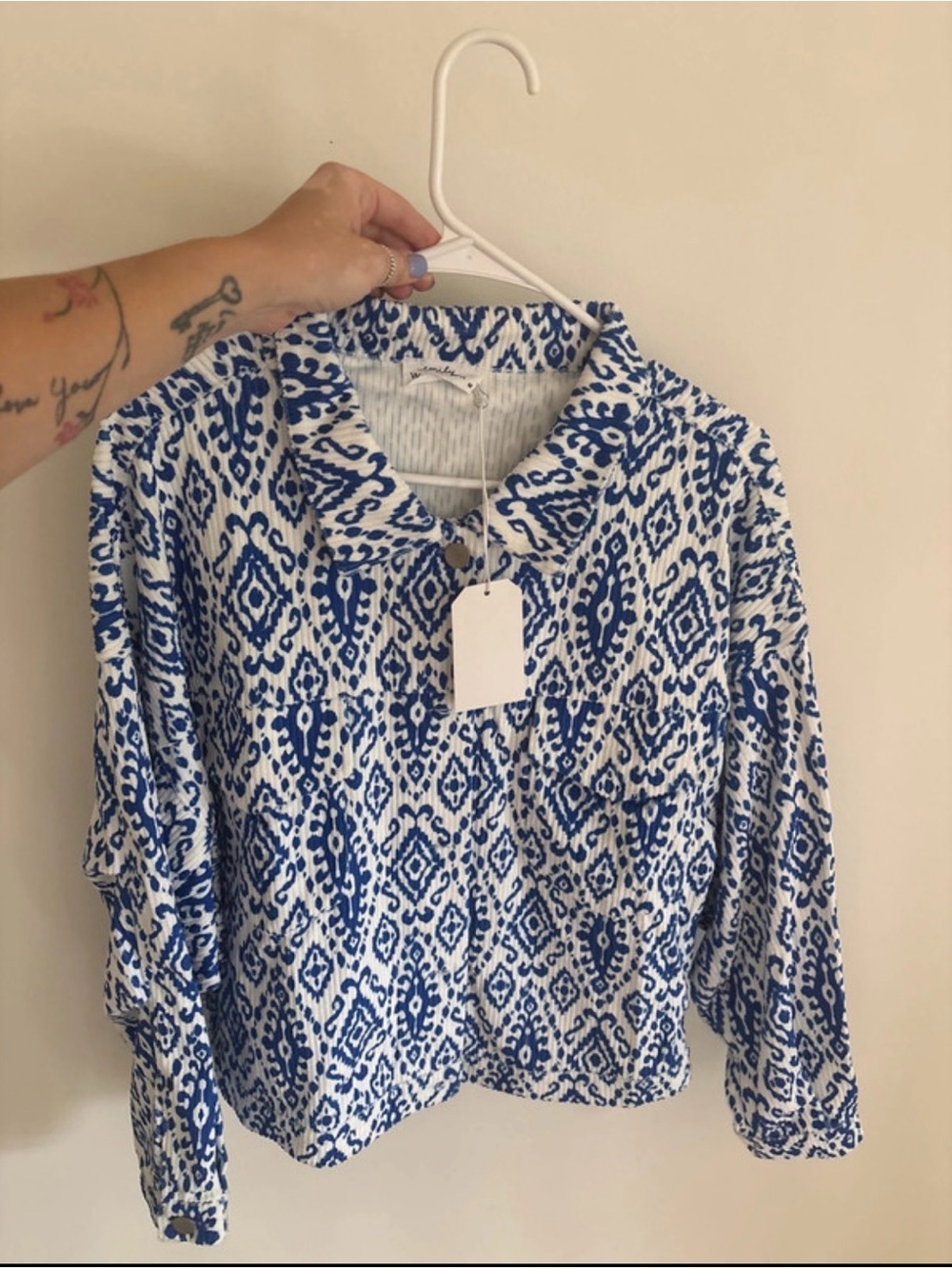NWT Blue and White Patterned corduroy Jacket